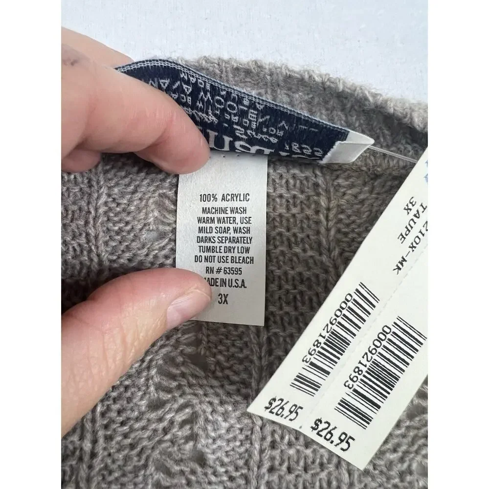 Vintage Amana Woolen Mill V Neck Sweater‎ Cardigain Womens 3x Taupe New